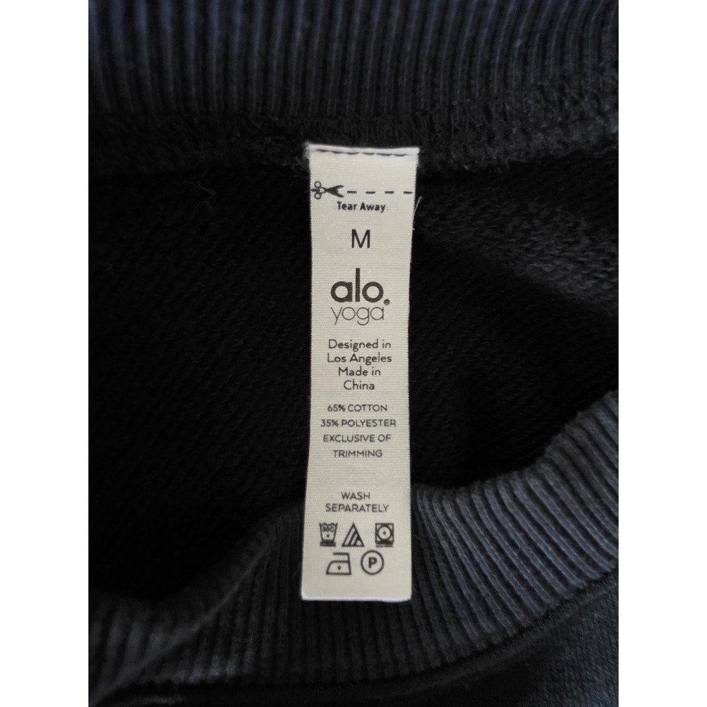 Alo Yoga Cropped Sweatshirt Women M Black Long Sleeve Pullover Athleisure - Picture 4 of 6